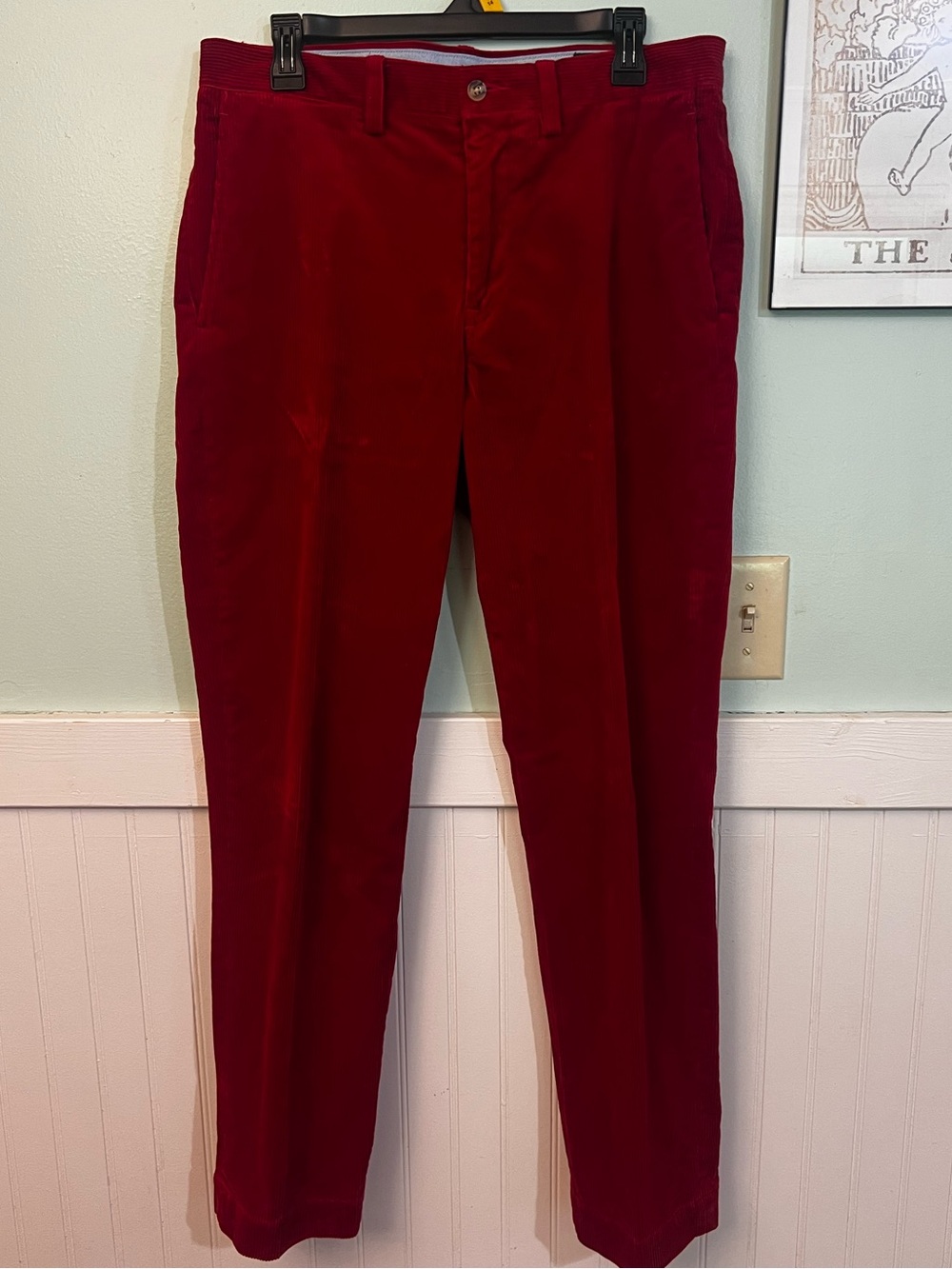 Ralph Lauren Red Corduroy Trousers stretch straight fit pants size 32 32